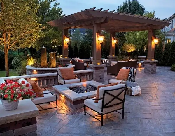 Image of Patio fire pit with wood Gazebo