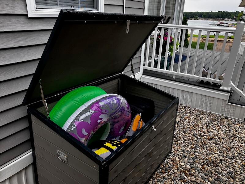 image of a large wood outdoor storage box with lid